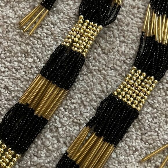 Black and gold multi strand statement necklace with earrings - Picture 2 of 4